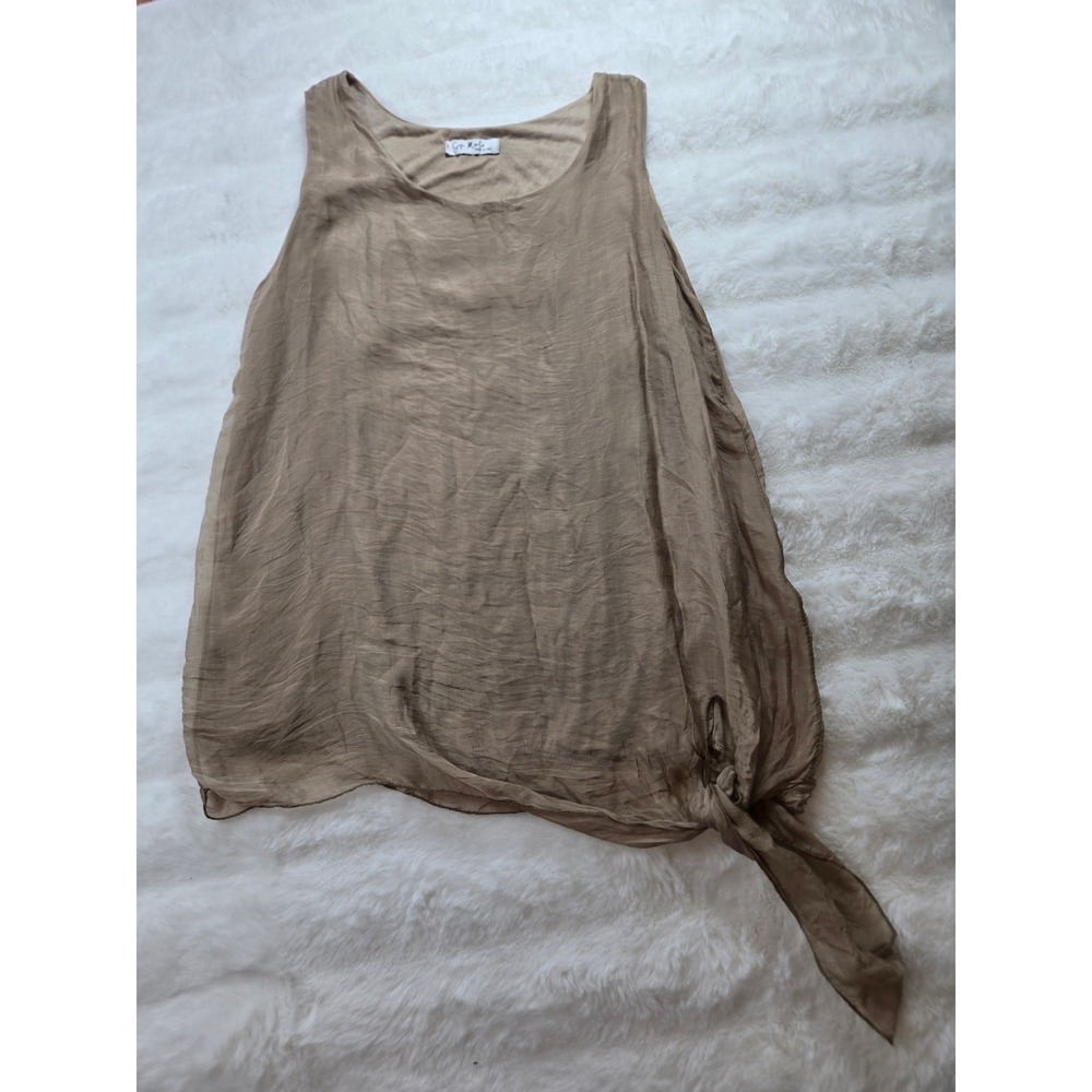 Gigi Moda Italy Silk Blend Layered Side Knot Tank Top Taupe Brown One Size L